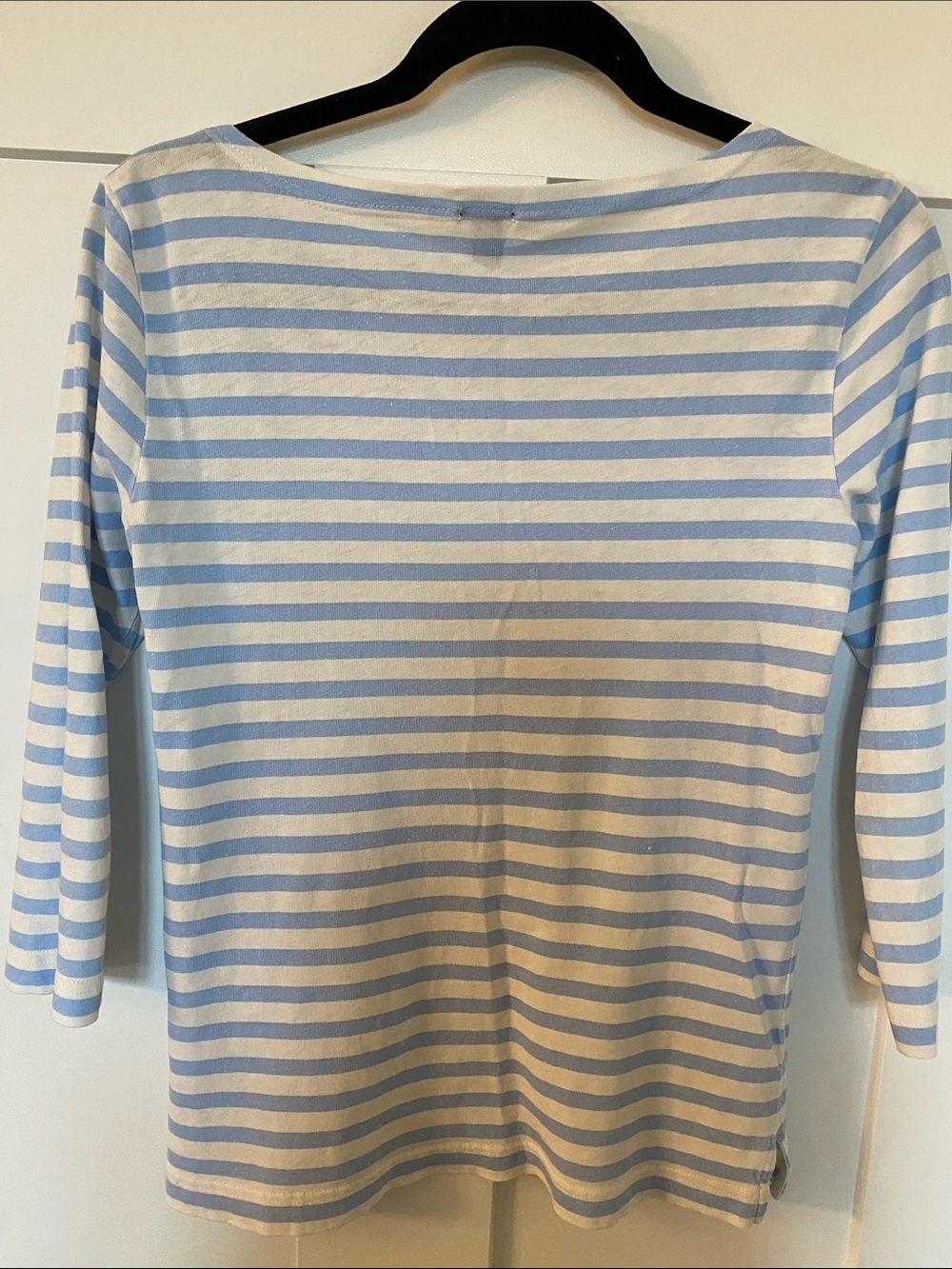 J. Crew Women's Light Blue and White Striped Boatneck Long Sleeve Top - Picture 4 of 6
